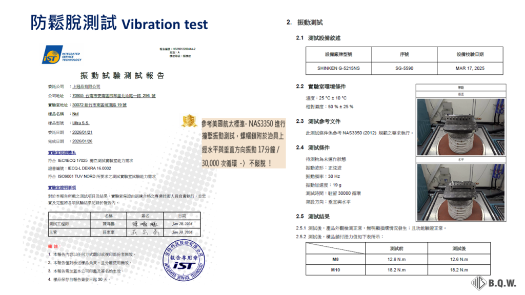 防鬆螺帽 NAS3350 振動測試報告